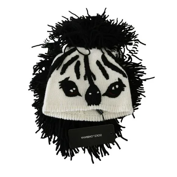 Dolce & Gabbana Black and White Knitted Cashmere Beanie - Picture 5 of 5